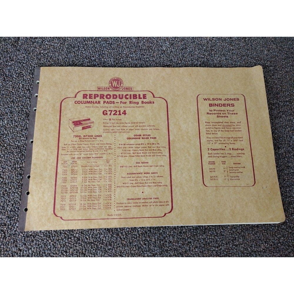 Wilson Jones COLUMNAR PAD 1 SIDED 14 COLUMNS FOR RING BOOKS GREEN G7214
